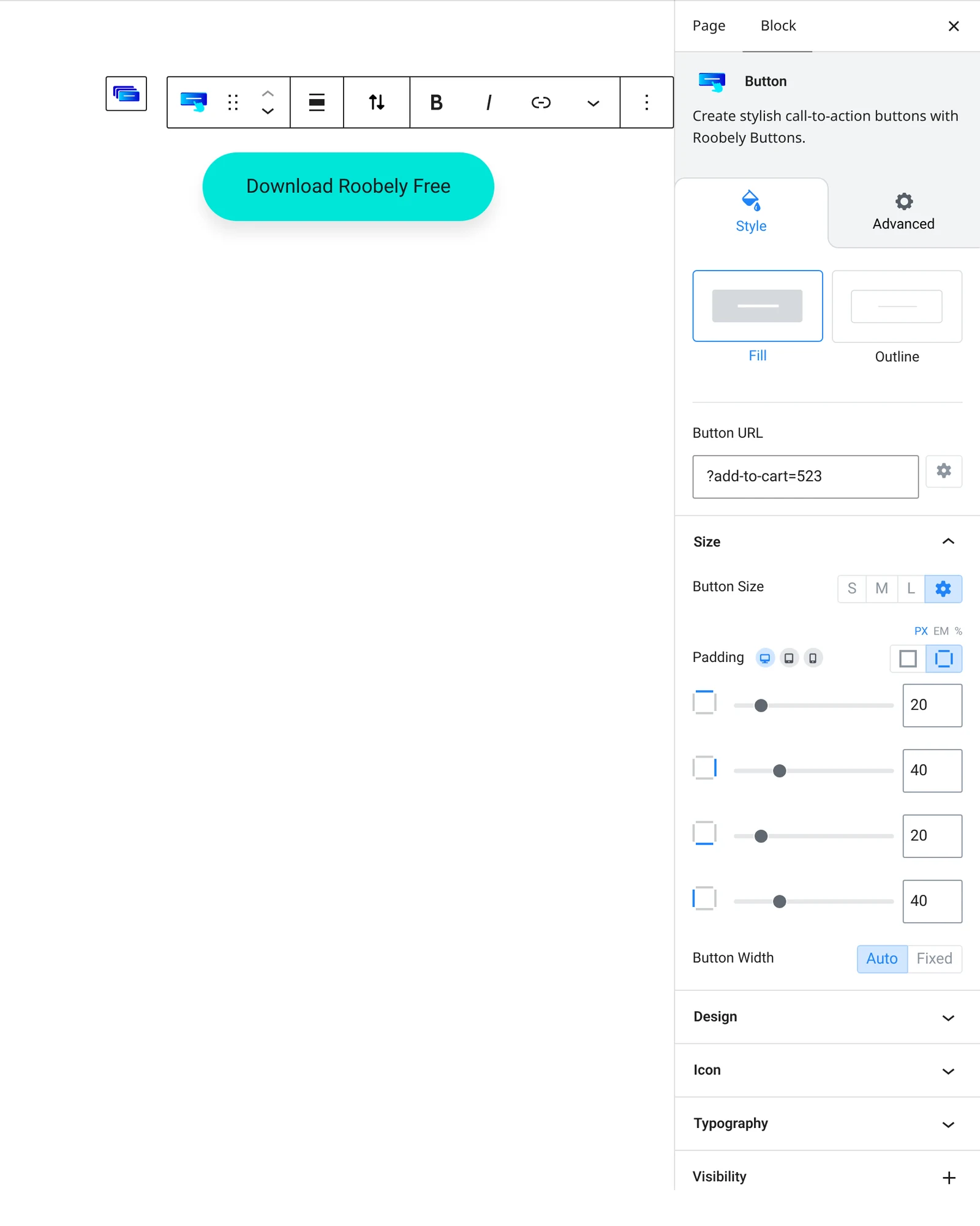 Button block settings