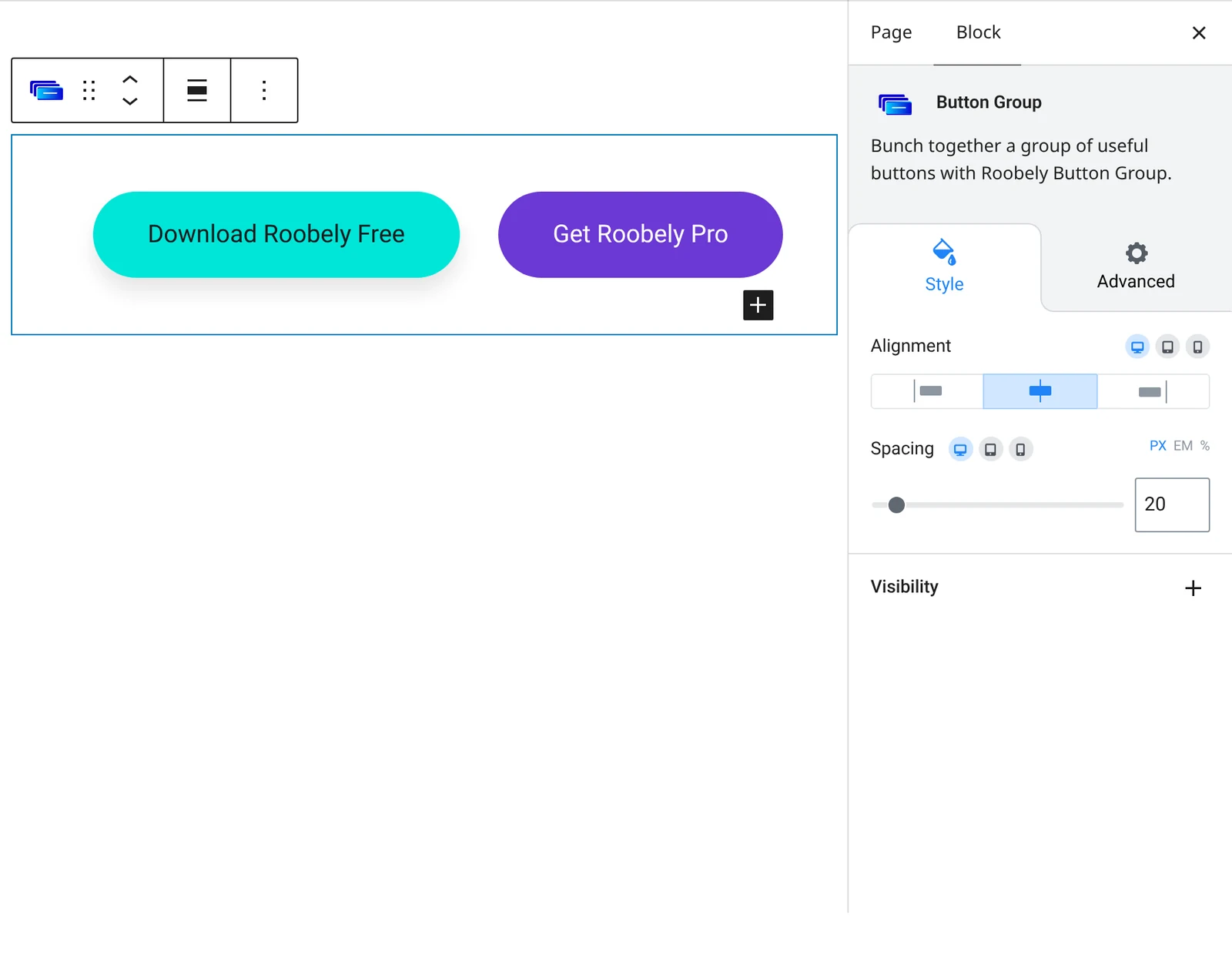 Button group block settings