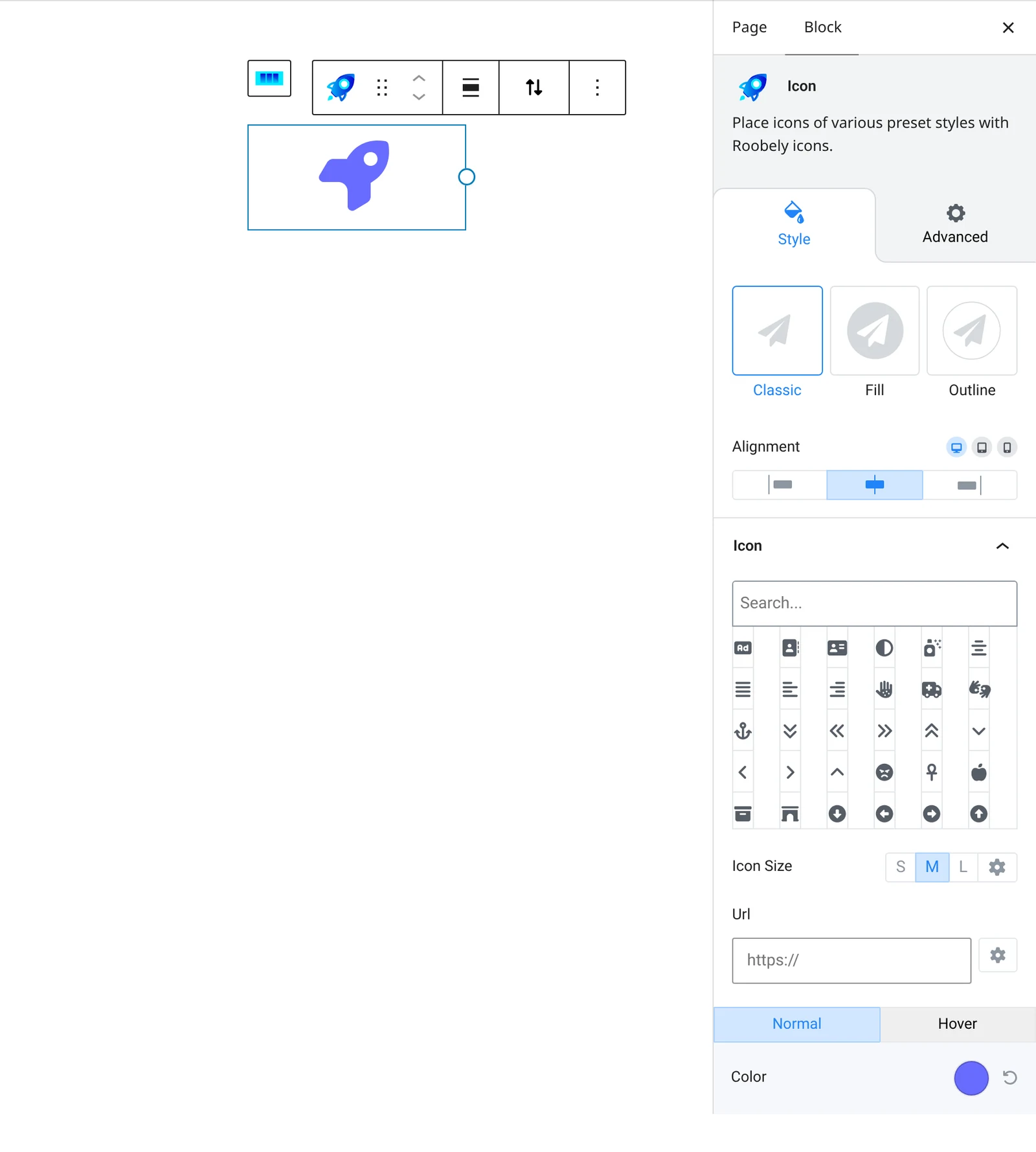 Icon block settings