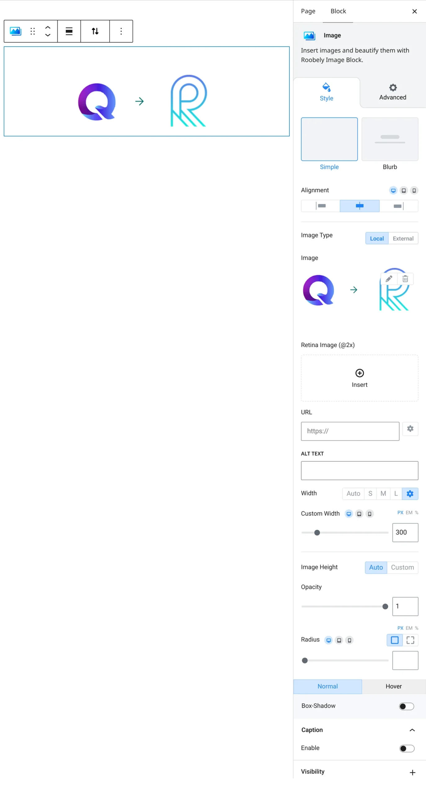Image block settings