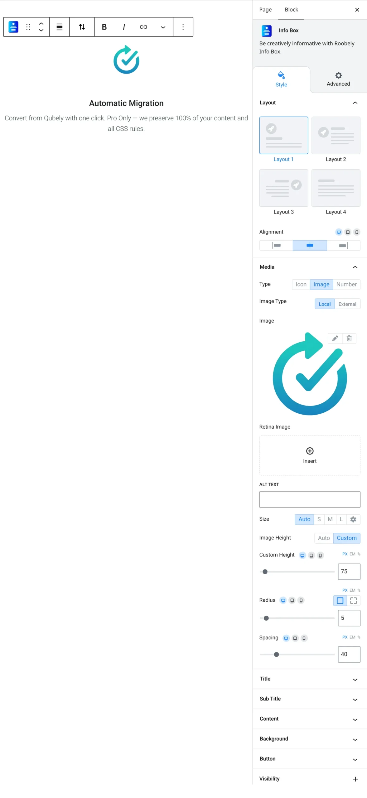 Info box block settings