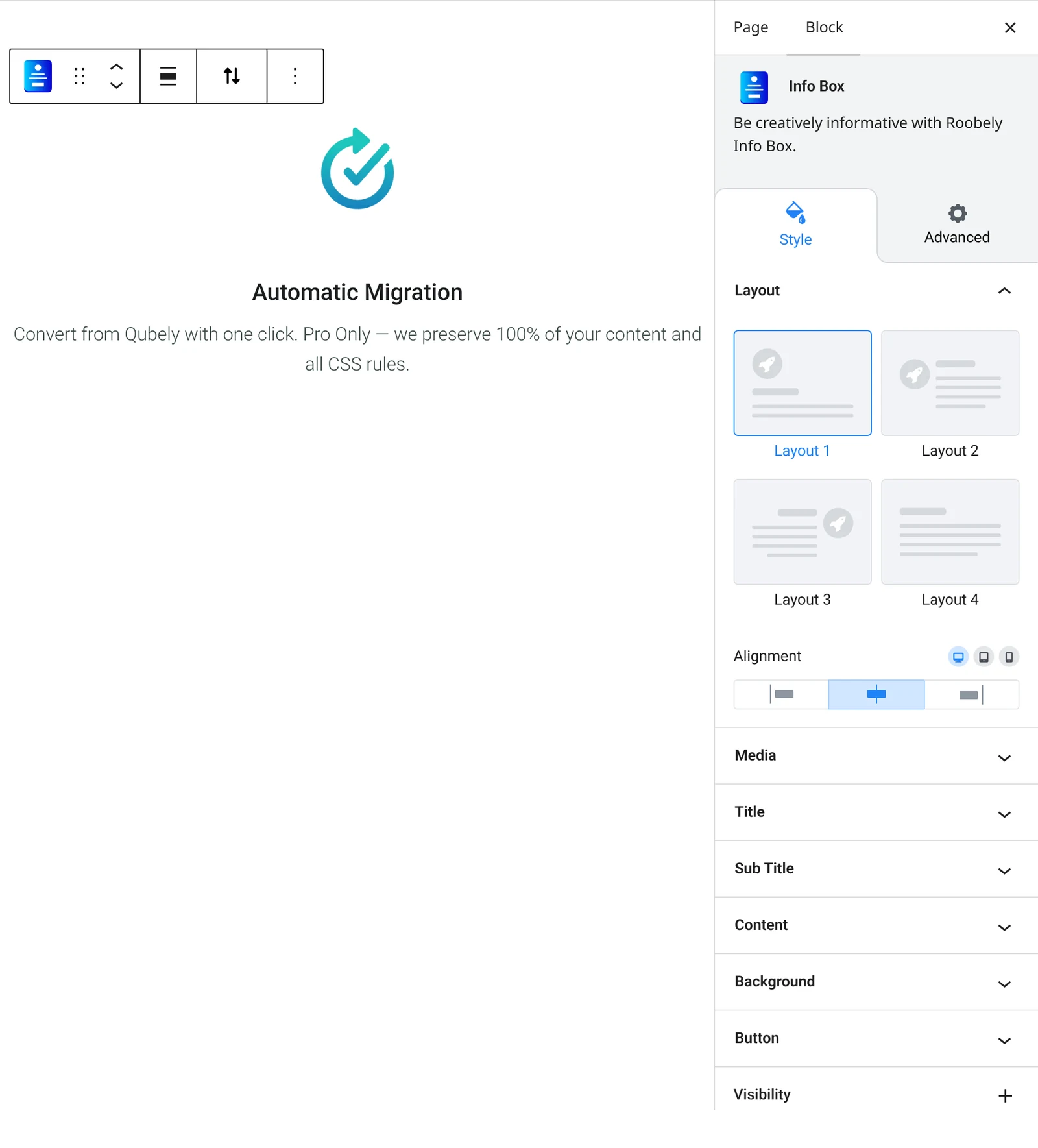 Info box block settings