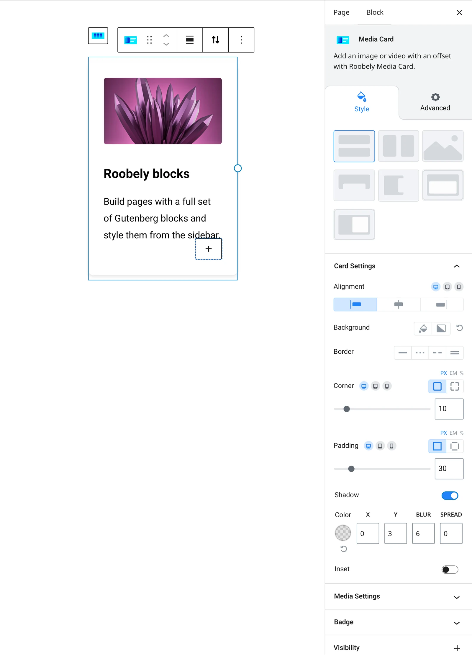Media card block settings
