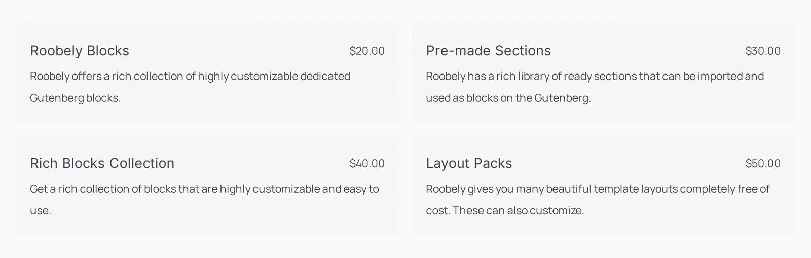 Price list block example